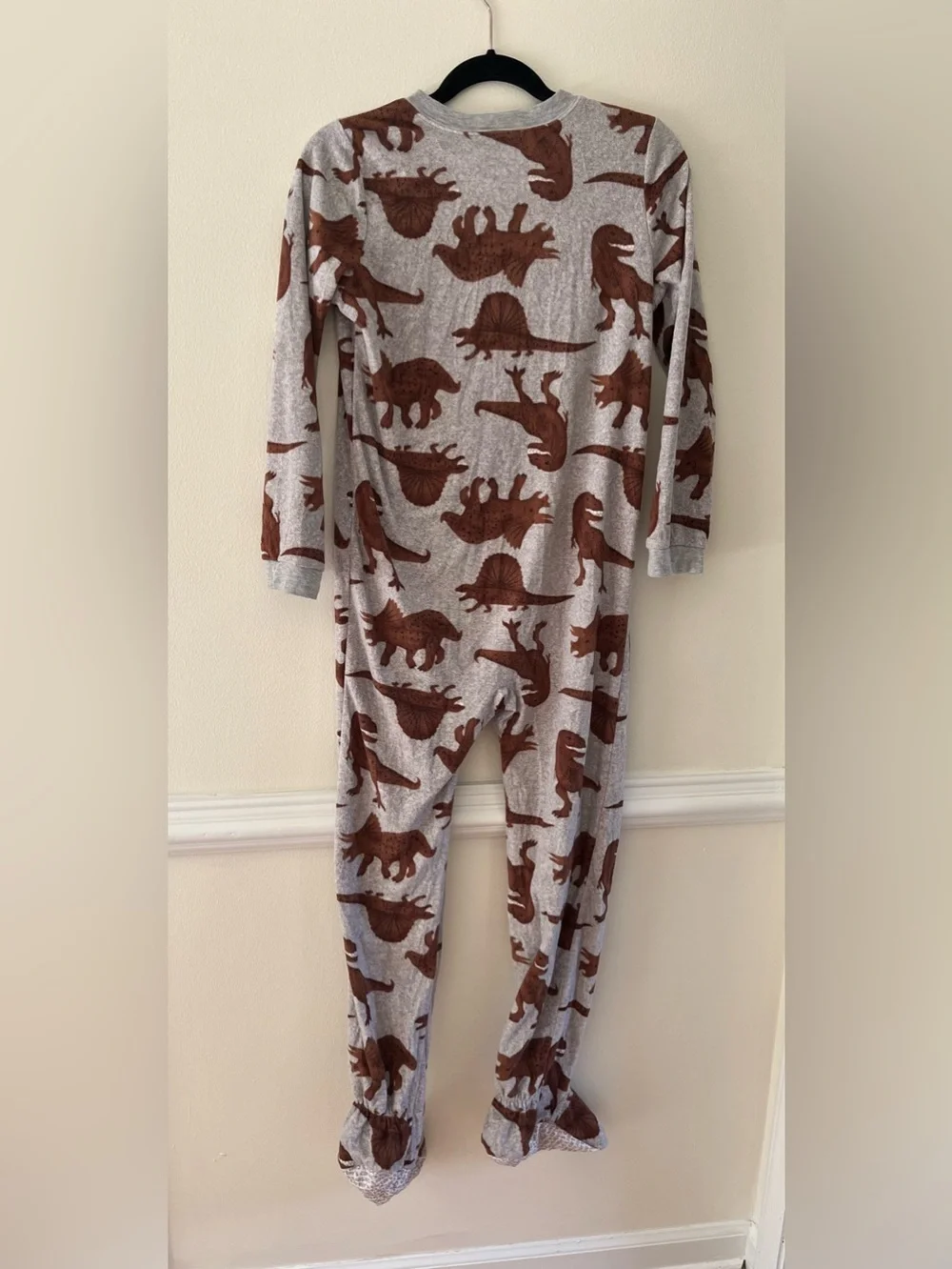 Carter's Gray Footed One-Piece with Brown Dinosaur Print
